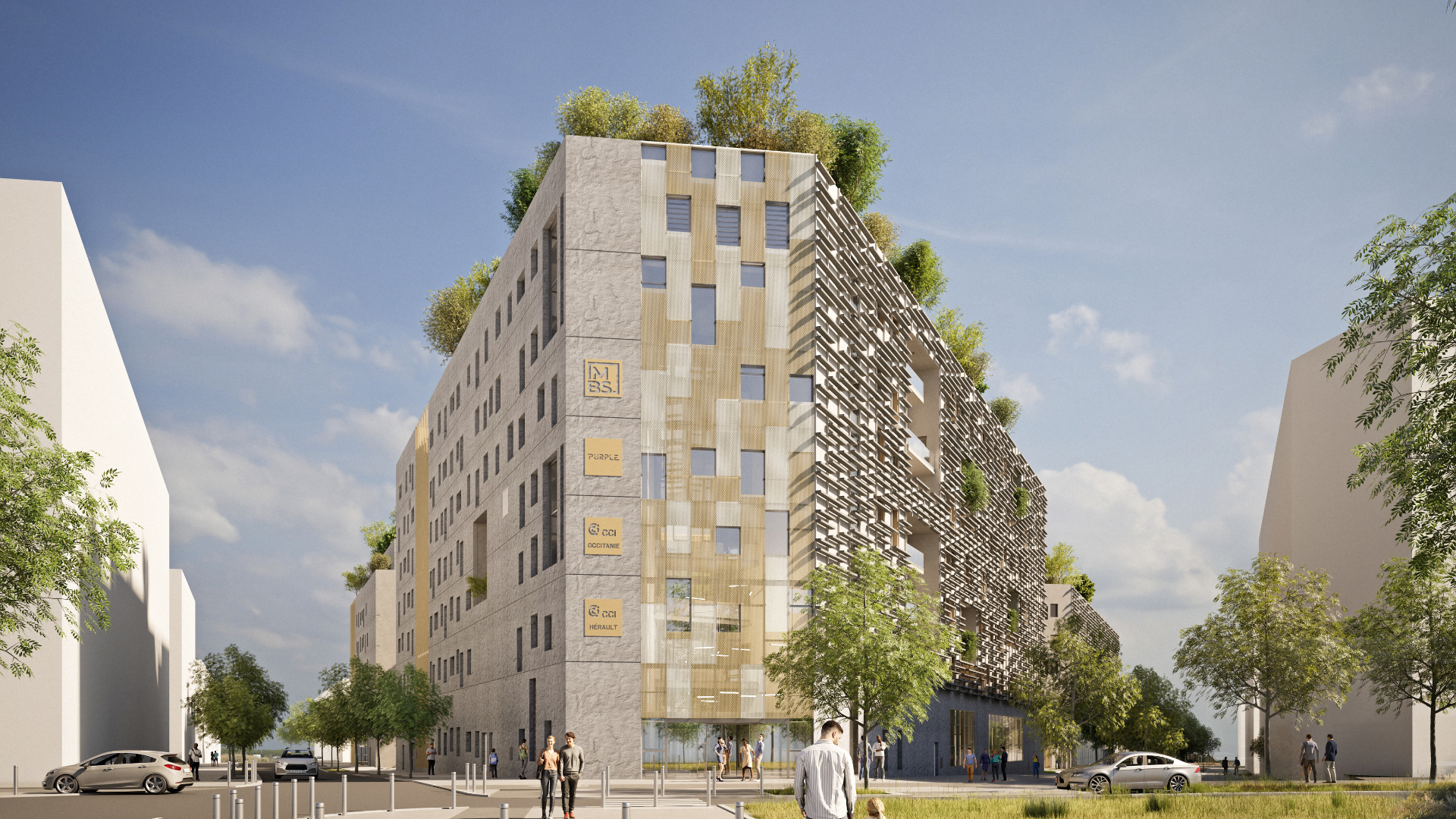 Vue du futur campus ANIMA de MBS School of Business dans le quartier Cambacérès à Montpellier