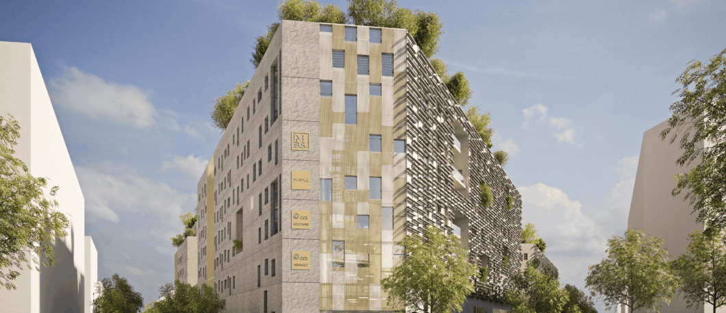 Vue du futur campus ANIMA de MBS School of Business dans le quartier Cambacérès à Montpellier